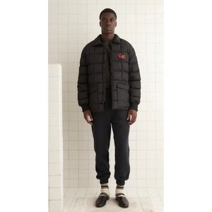 Bode Seattle Puffer Jacket Black Down Quilted Leather trim XXL coat, $1600